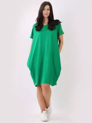 Made In Italy Plain Cotton Classy Lagenlook Cocoon Dress • £19.99