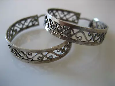 Vintage Sterling Silver Scroll Hoop Earrrings • $20.68