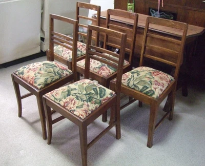 $25 • Buy 5 Original Vintage/Retro Mid Century Solid Wood Upholstered Ladder Back Chairs