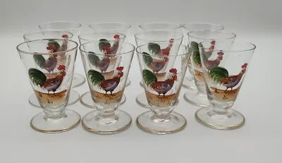 Set Of 12 Dorflinger Honesdale Handpainted Rooster Cordial/Juice Glasses 3 1/4  • $149.99