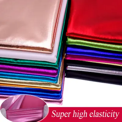 Stretch Spandex Fabric Material Shiny Foil Bronzing PU Glossy Leather Fabric • £11.37