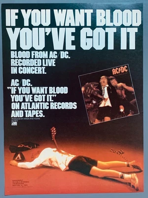 $39.99 • Buy AC/DC Vintage  1978 POSTER ADVERT IF YOU WANT BLOOD YOU'VE GOT IT Live Concert