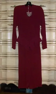 1940s Vintage Long Red Wine Rayon Crepe Peplum Straight Evening Dress XS S Bead • $125