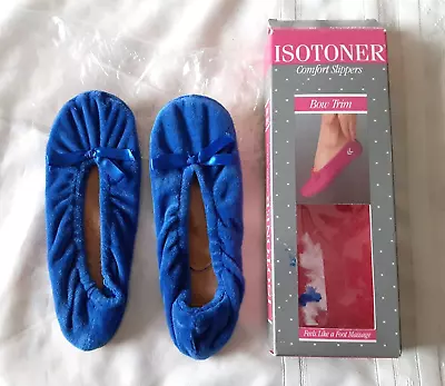 Vintage NOS  Isotoner Slippers Blue Med.  (FITS Like SMALL) Ballet Leather Sole • $8.98