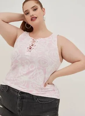 Torrid Lovesick Pink Spray Paint Hidden Skulls Lace Up Tank Plus Size 6X NWT • £16.40