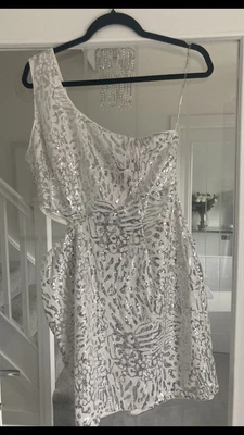 £0.99 • Buy Stunning Lipsy Side Cut Out White & Silver Dress Size 14 Brand New BNWT