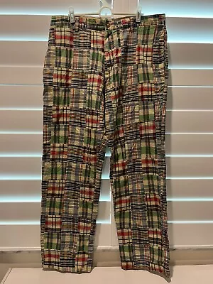 J Crew Pants 36 X 32 100% Cotton Indian Patchwork Plaid Preppy Quiltwork Madras • $39.99