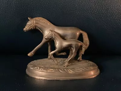 Vintage Collectable Metal Mare And Colt Running Horse Figure Desk Shelf Decor • $9.88