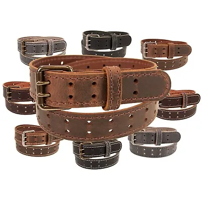 Mens Buffalo Leather Belt_Double Prong Buckle_1 1/2  Width_Amish Handmade • $43.39