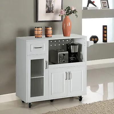 Kitchen Island Cart Trolley Storage Cabinet Microwave Cart With Towel Holder • $205.99