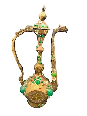 Vintage Engraved Brass Surahi Aftaba Mughal Pitcher Ewer Islamic Pot From Turkey • $15