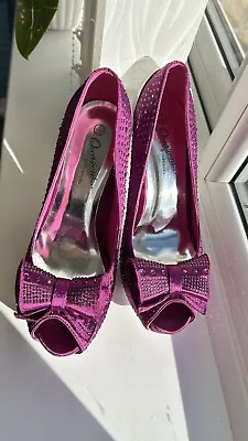 New Occasions Women's DiamantÉ Dark Pink Peep Toe Platform Party Shoes Uk 5 Eu38 • £15