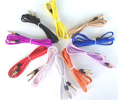 3.5MM 3FT AUX Auxiliary Flat Braided Male Cable FOR IPhone 4s 5c 6 IPod Nano Mp3 • $6.15