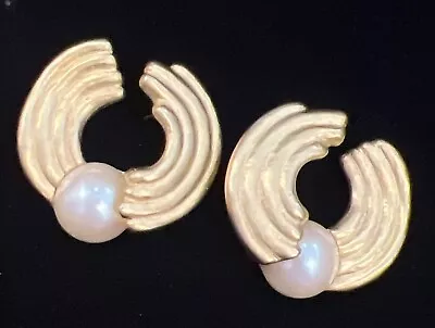 Vintage GIVENCHY Gold Tone Chunky Faux Pearl Pierced Earrings • $35