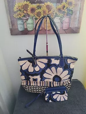 COACH 15123 Poppy Blue Floral Shoulder Bag W/new Matching Wristlet ECU • $139.99