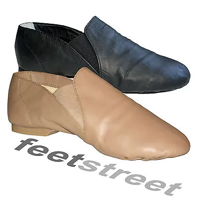 Black Tan/ Nude  Leather Slip-On Split Sole Jazz Shoes  Childs 9 - Adults 8 • £11.99