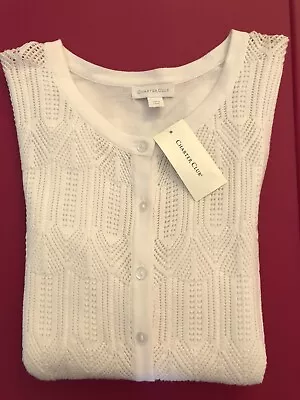 Charter Club   Pointelle-Knit Cardigan    Bright White   size Large    NEW • $24.25