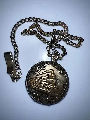 Watch-it Quartz Pocket Watch Steam Train Vintage Untested Brassy • $4