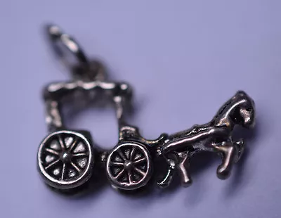 Vintage Sterling Silver 3-d Charm Of Horse Drawn Carriage Surrey • $50