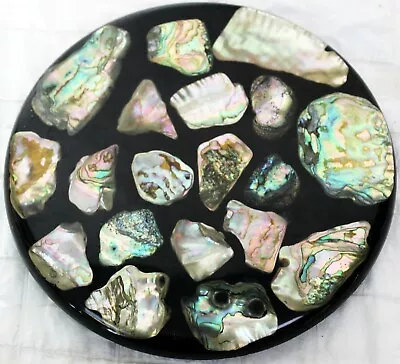 VTG Black Circle Trivet Hot Plate Coaster Abalone Sea Shell Lucite Resin Clear • $60