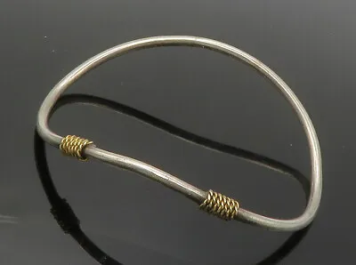 925 Sterling Silver & 14K GOLD - Vintage Two Tone Twist Bangle Bracelet - BT4828 • $98.95