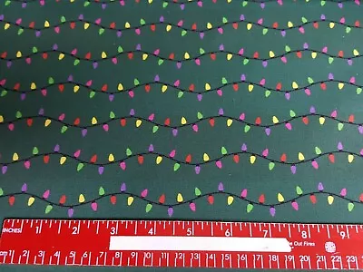 Strings Of Small Vintage Christmas Lights Green 100% Cotton Fabric-1/2 Yard • $11.99