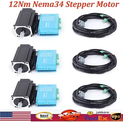 3 Axis 12Nm Nema 34 Closed Loop Stepper Motor Servo Driver Kit CNC Engraving US • $314.45