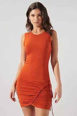Zambia Ruched Jersey Knit Dress Rust By Sugarlips XS NWT • $19