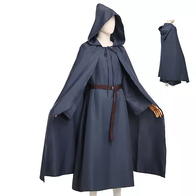 Medieval Pagan Tunic Cloak Friar Hooded Capes Halloween Cosplay Knight Costume • £40.79