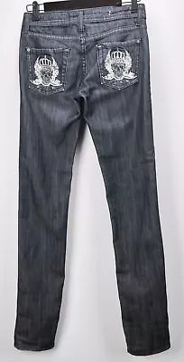 Women's Vertigo Jeans Skull Back Pockets Zip Front Size 27 Distressed 29X33  • $16.99