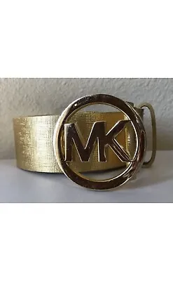 Women's Michael Kors Belt Gold Leather Size Small 1.5  Wide E/MK Buckle • $29