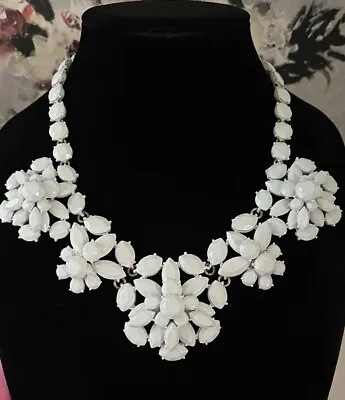 J Crew Floral White Enamel Cluster Stone Statement Flower Collar Chain Necklace • $45.04