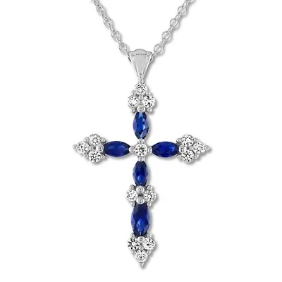 $8.99 • Buy 925 Sterling Silver Blue CZ Love Cross Necklace Silver Pendant Women Jewelry
