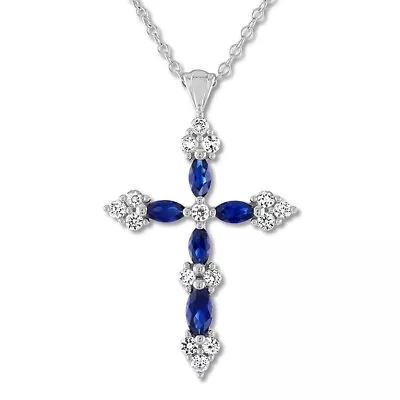 $8.99 • Buy 925 Sterling Silver Blue CZ Love Cross Necklace Silver Pendant Women Jewelry