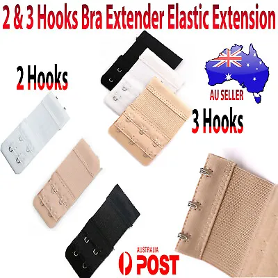 Bra Extenders Elastic 2/3 Hooks Strap On Extension Nude - Black White & Beige AU • $2.32