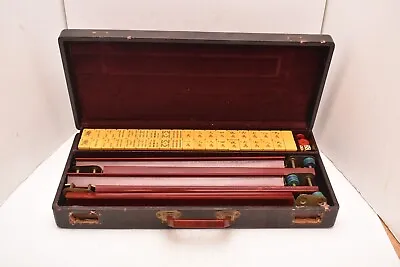 VTG Bakelite THICK Hand Caved Tiles Mah Jongg Set Mah Jong Mahjong Catalin Racks • $415.97