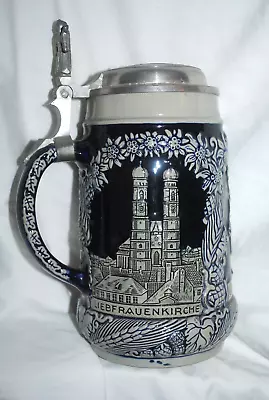 Vintage Muenchen Germany Lidded Beer Stein Wekara Cobalt Blue Munich Child • $39.99