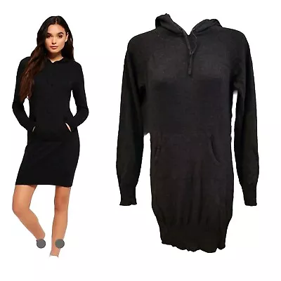 Superdry Premium Knitwear Luxe Hoodie Cashmere Black Sweater Dress Size XS • $14