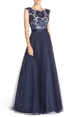 Aidan Mattox Embroidered Bodice Mesh Ballgown (size 4) • $99.99