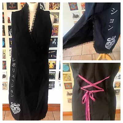 Vintage 90's Y2K IIKo Japanese Maxi Midi Sexy Black Pink Dress Lace Slits • £45