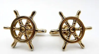 Vintage 1950's Hickok U.s.a. Gold Tone Ship / Boat Wheel / At The Helm Cufflinks • $24.99