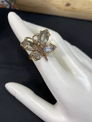 Lovely Vintage 14kt Gold Heavy Electroplate Rhinestone Butterfly Ring Size 5.5 • $15