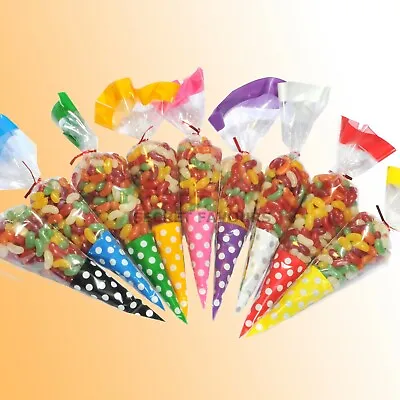 Party Cello Cone Bags Cellophane Sweets Treat Candy Gifts LARGE 18x37cm 45MICRON • £2.45