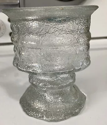 Vtg LE SMITH GLASS TEXTURED ICE GLASS CANDLE HOLDER #916 - Double Ended • $19.99