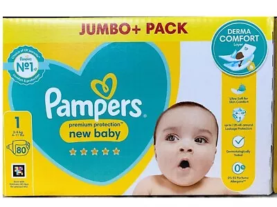 Pampers New Baby Size 1 Nappies BIG- 80 Pack - Quick Dry Core & Soft Comfort • £15.99