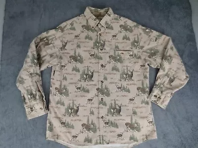Vintage Cabela's Shirt Mens Medium Beige Cotton Faded Chamois Cloth Deer Print • $22.95