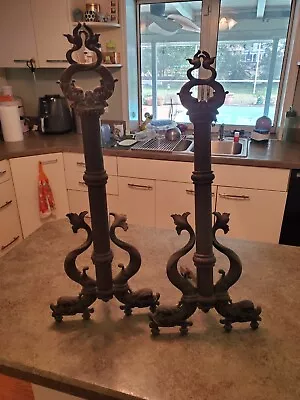 RARE Gorgeous Vintage Brass US Navy Dolphins Fireplace Andirons RARE • $295