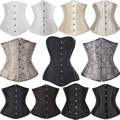 Women Waist Trainer Cincher Underbust Steel Busk Boned Lace Up Bustier Corset • £8.79