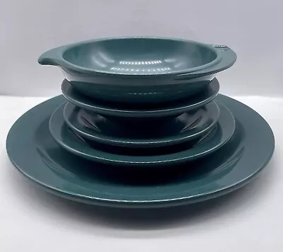 Vintage MCM Boonton Ware Set Melamine Dark Teal Dinnerware Plates & Bowls 6 Pcs • $18.23