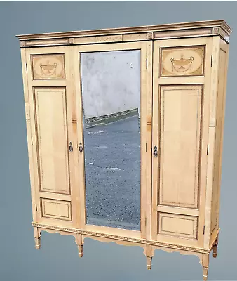 Maple And Marquetry Inlaid Triple Door Wardrobe • £850